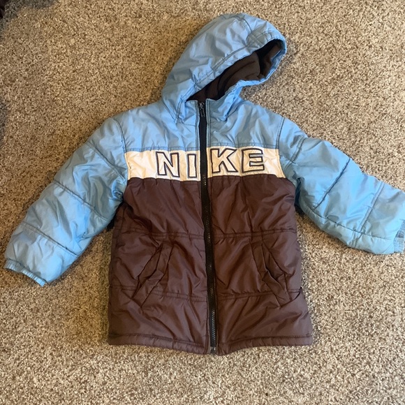 Boys Nike Blue and Brown Puffer Coat Size 7 - Picture 2 of 7
